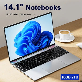 14.1" Ultra Slim Laptop 16GB RAM 2TB SSD Intel N3700 Notebook Gamer Windows 11 Pro 1920*1080 Display Office Study Computer PC